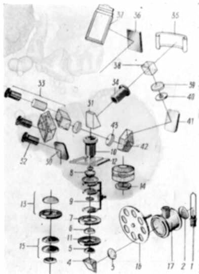 Рис.1. Оптическая схема микроскопа МБИ-6 в проходящем свете